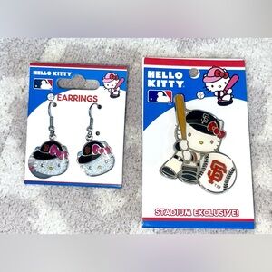 Hello Kitty Giants Earrings and Stadium Exclusive Pin-New